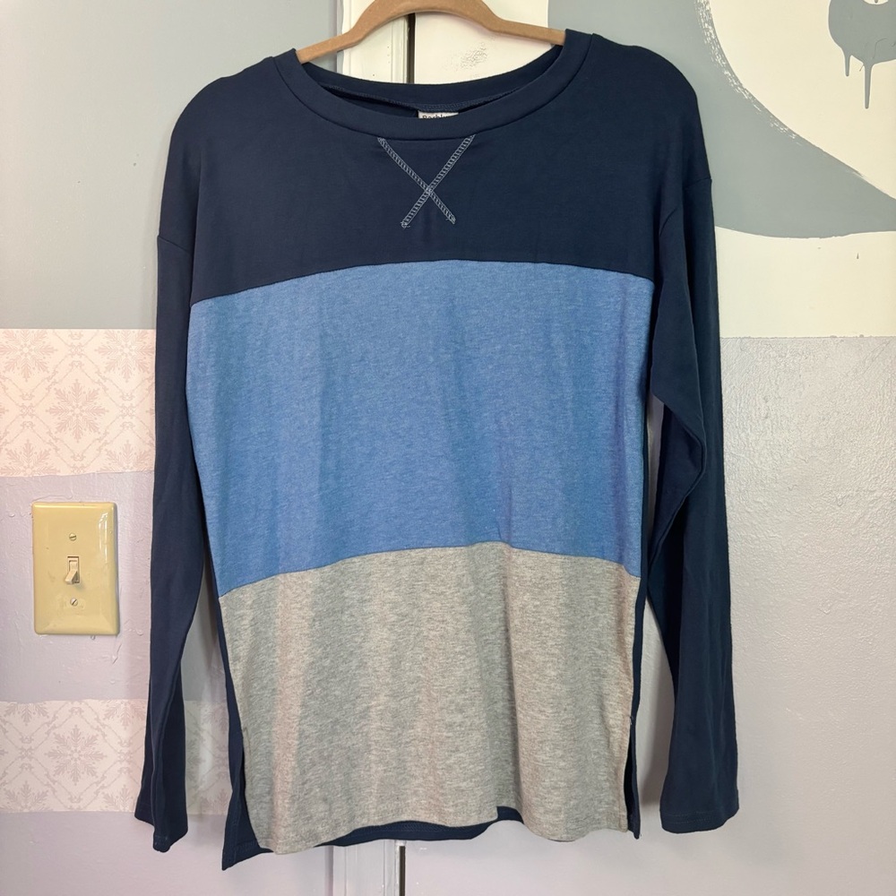 Men's Colorblock Long Sleeve Shirt - Navy/Blue/Gray